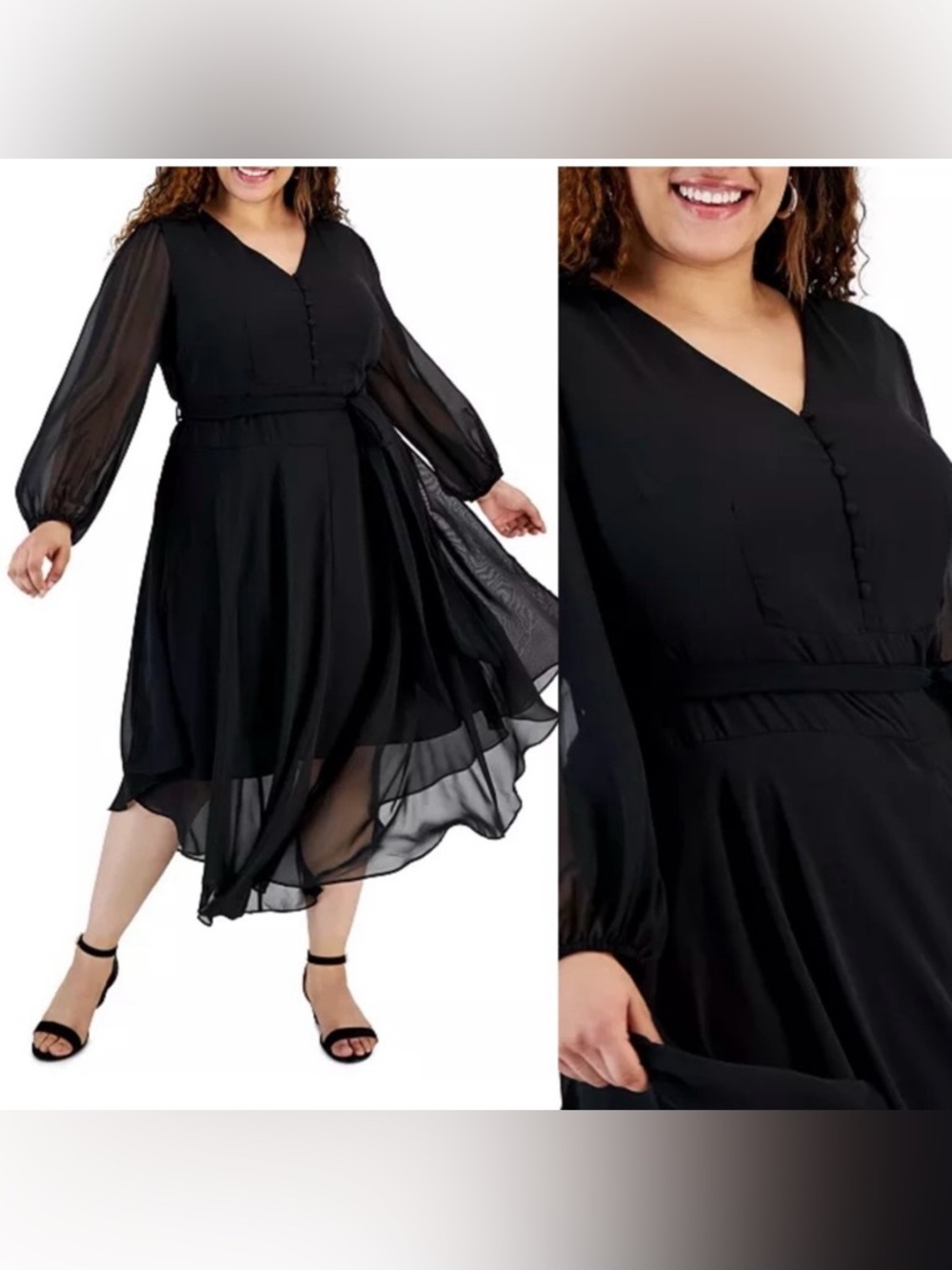 Vince Camuto Plus Size covered Button V-
Neck black  Dress size 1X